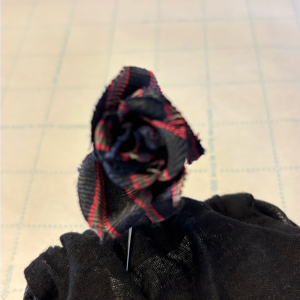 Mr. Porter Navy and Red Plaid Fabric Flower lapel pin